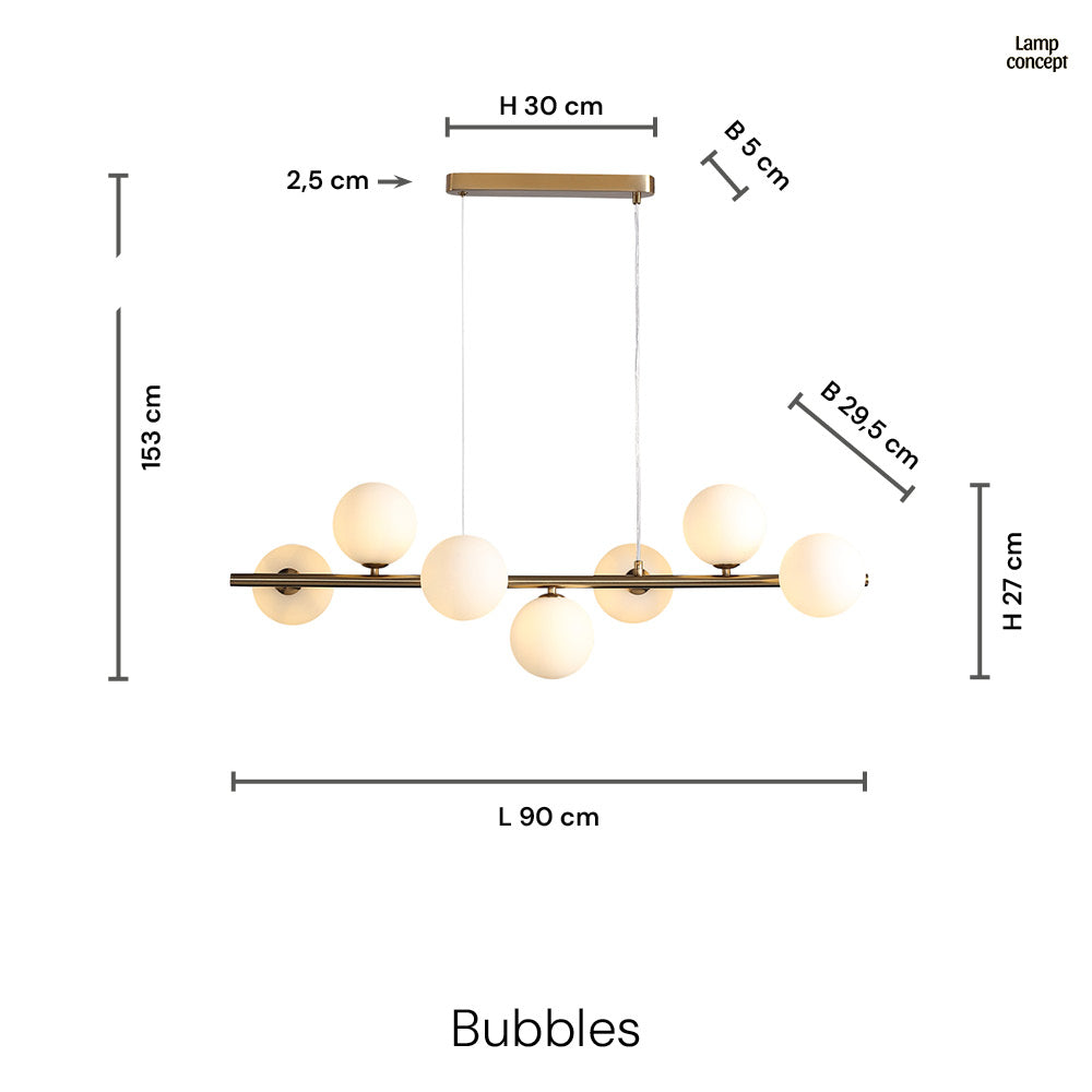 Bubbles Langbordslampe 90 cm Opal
