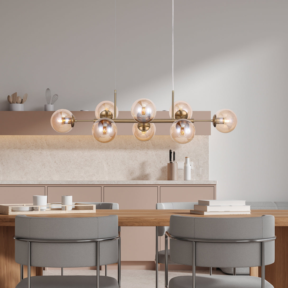 Lugano Langbordslampe Messing/Amber