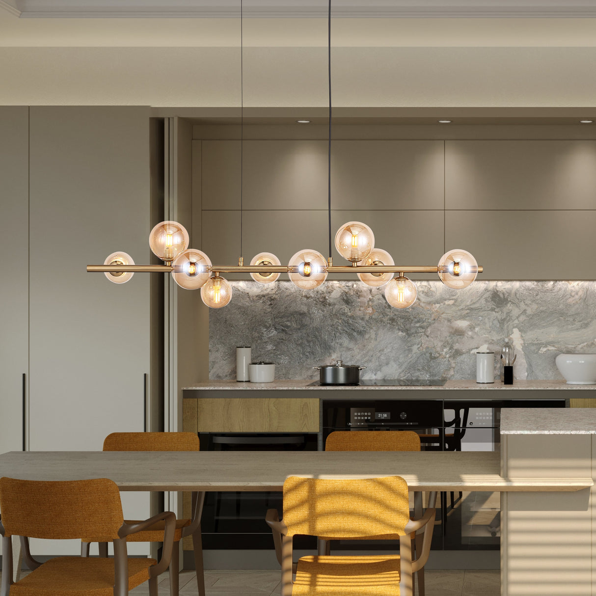 Valencia Langbordslampe Messing/Amber