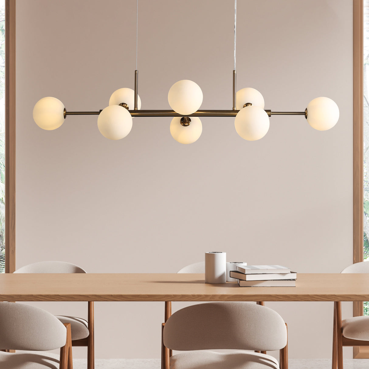 Seti Langbordslampe Børstet Messing/Opal