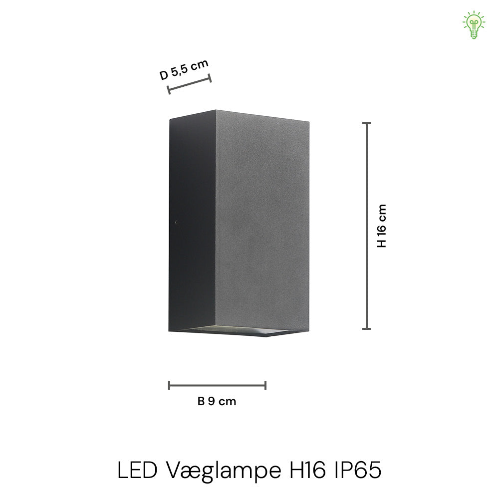 LED Vegglampe H16 IP65 6W Svart