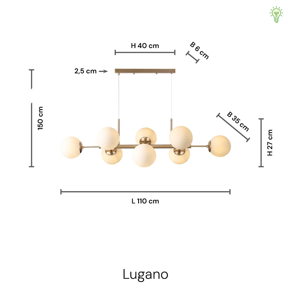 Lugano Langbordslampe Messing/Opal
