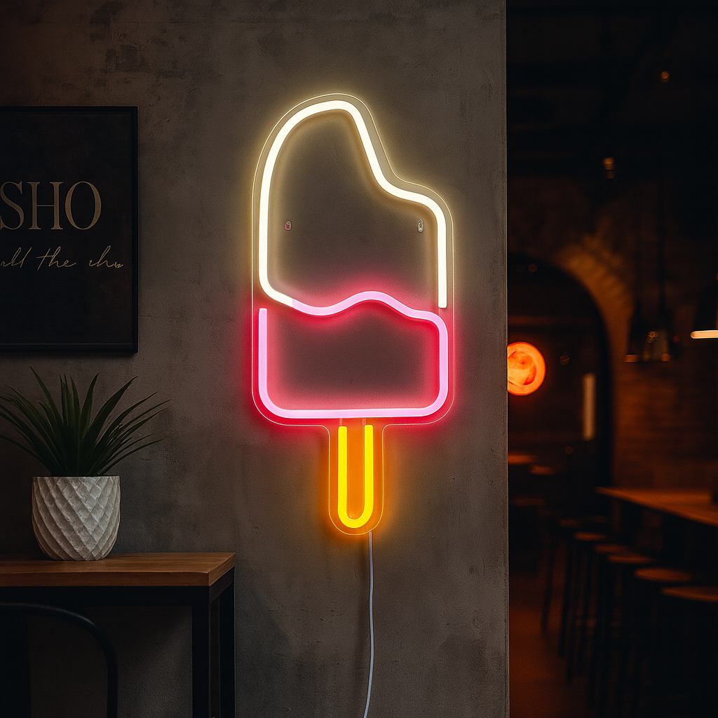 Ice Cream Neon Vegglampe Rosa/Hvit