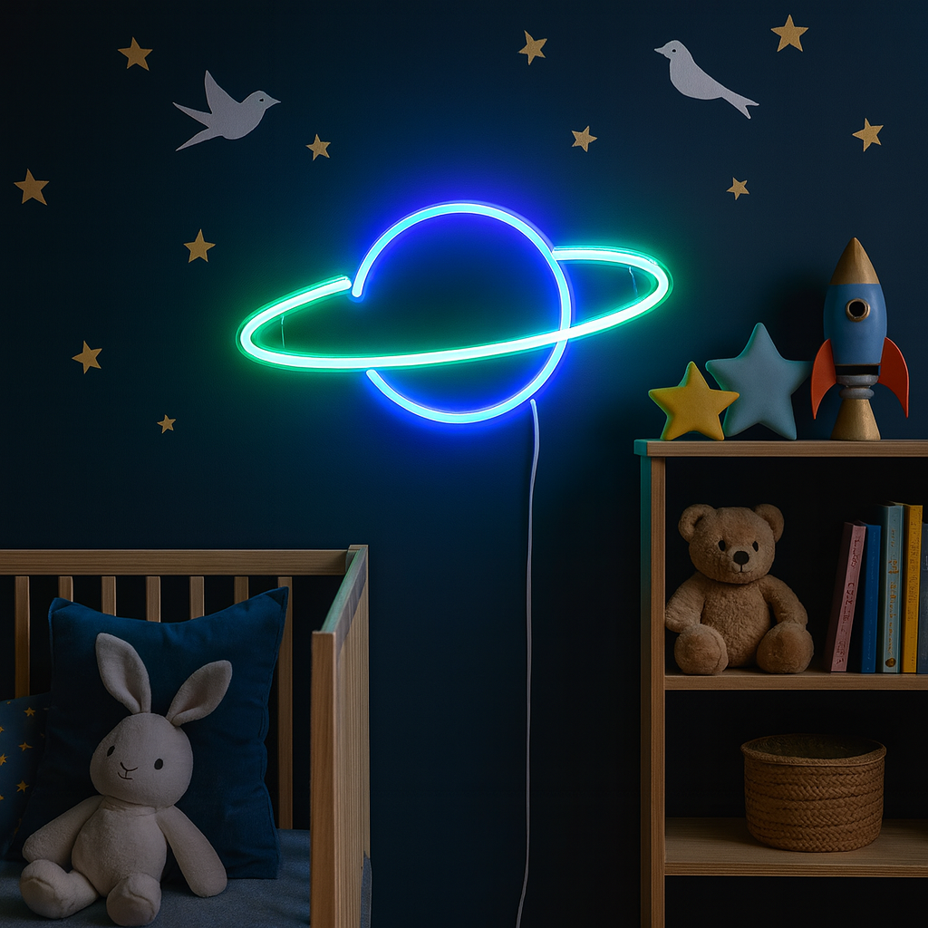 Saturn Neon Vegglampe Blå/Grønn