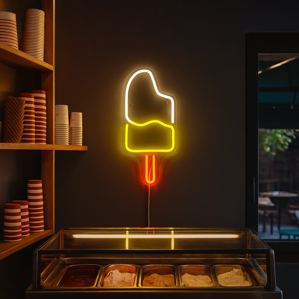 Ice Cream Neon Vegglampe Gul/Hvit