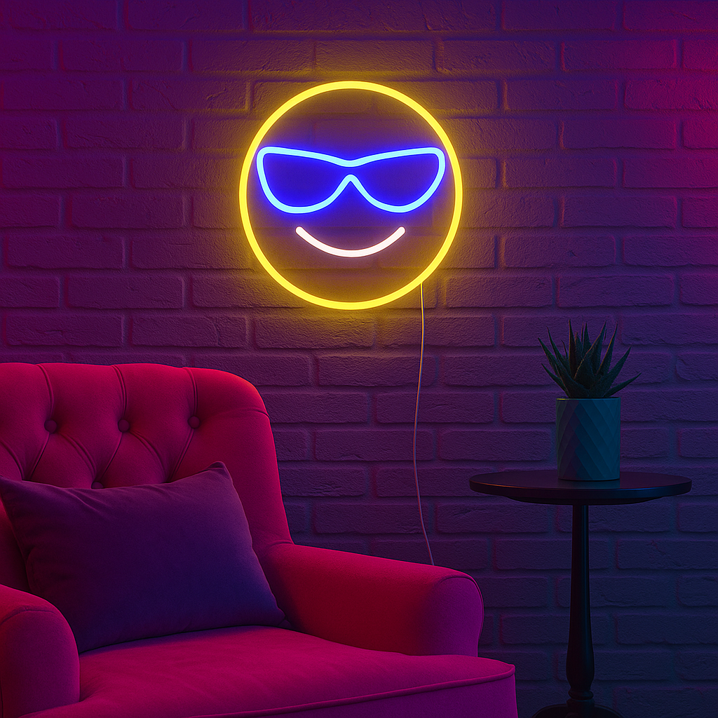 Emoji Cool Neon Vegglampe
