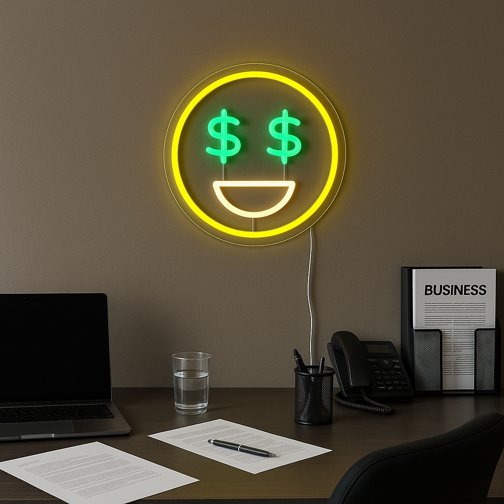 Emoji Dollar Neon Vegglampe