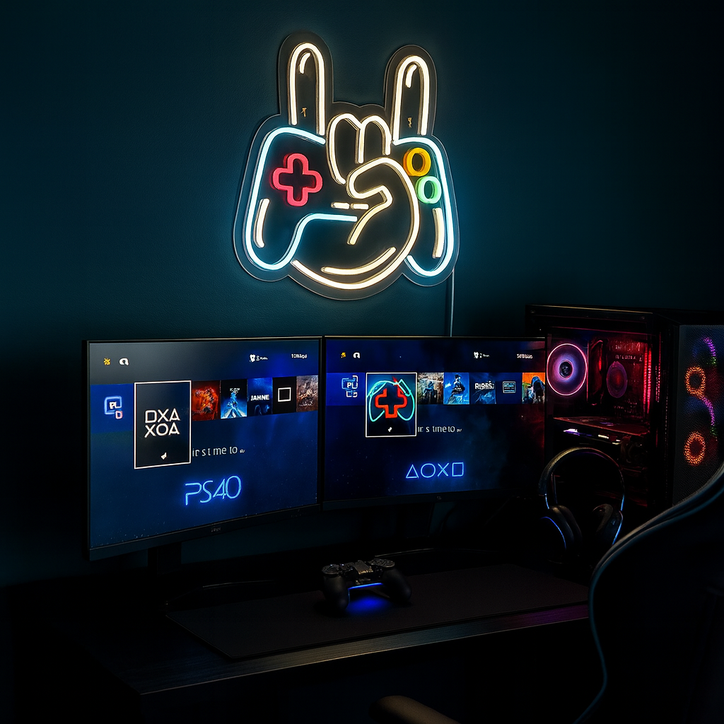 Joystick Hand Sign Neon Vegglampe