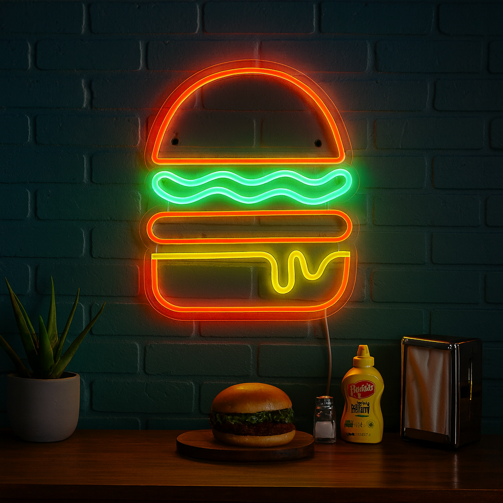 Burger Neon Vegglampe