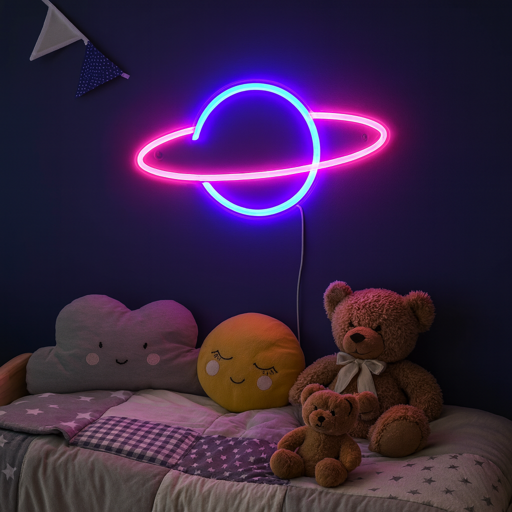 Saturn Neon Vegglampe Blå/Rosa