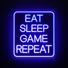 Eat Sleep Game Repeat Neon Vegglampe