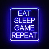 Eat Sleep Game Repeat Neon Vegglampe