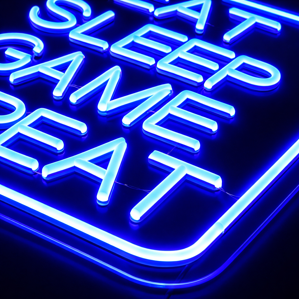 Eat Sleep Game Repeat Neon Vegglampe