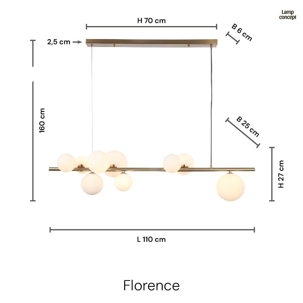 Florence  Langbordslampe Messing/Amber