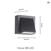 Focus 3W IP65 Vegglampe Utendørs Svart