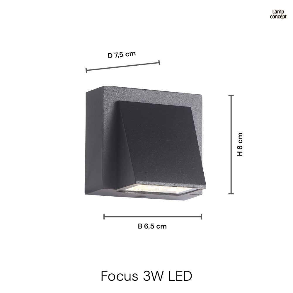 Focus 3W IP54 Vegglampe Utendørs Svart