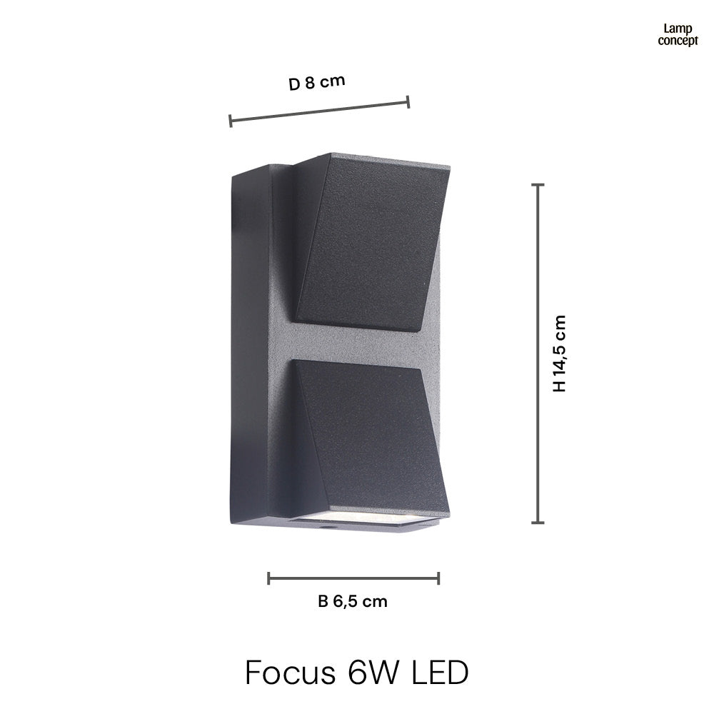 Focus 6W IP65 Vegglampe Utendørs Svart