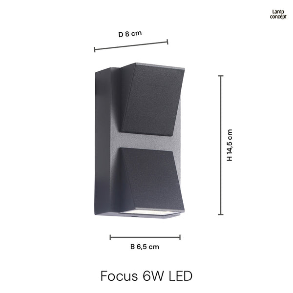 Focus 6W IP65 Vegglampe Utendørs Svart