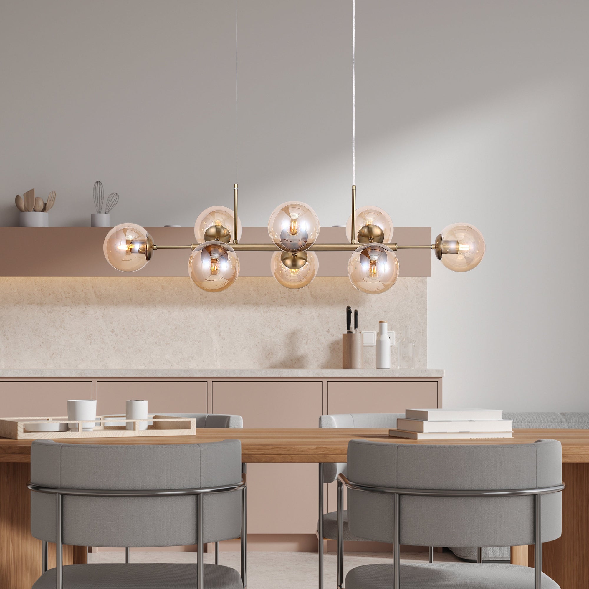 Lugano Langbordslampe Messing/Amber