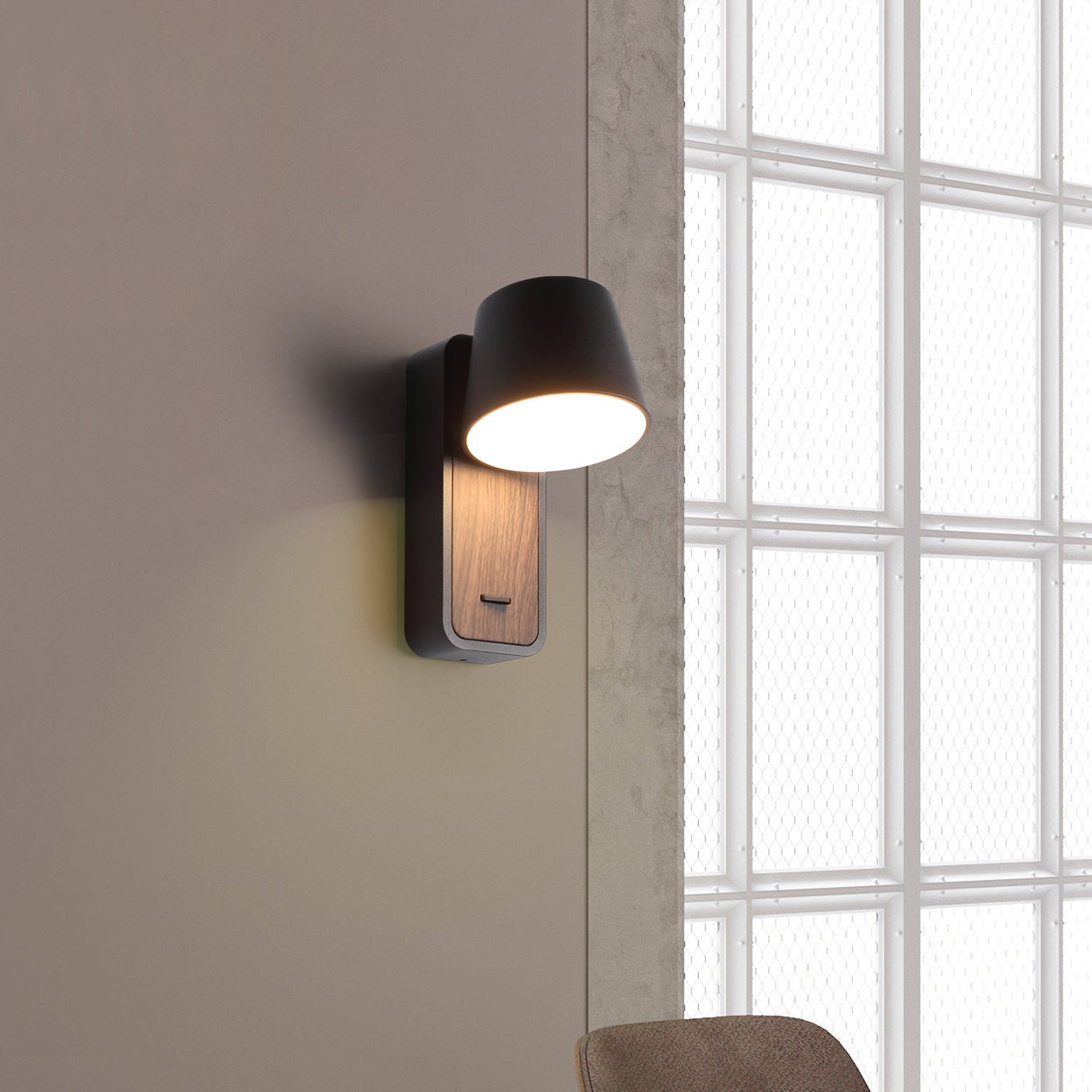 Torino Vägglampa Svart/Trälook