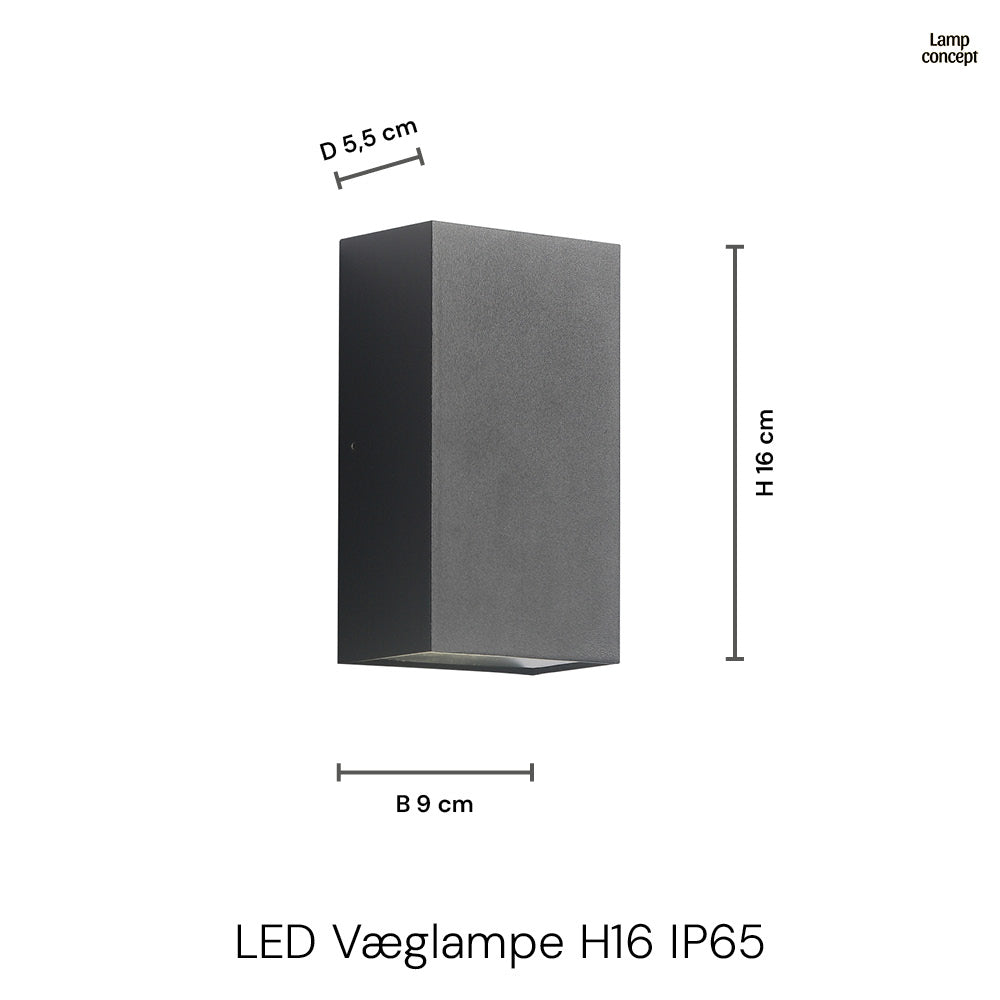 LED Vegglampe Utendørs H16cm IP54 6W Svart