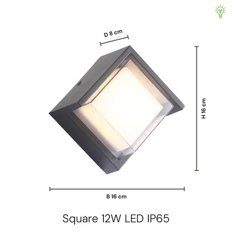 Square 12W LED IP65 Vegglampe