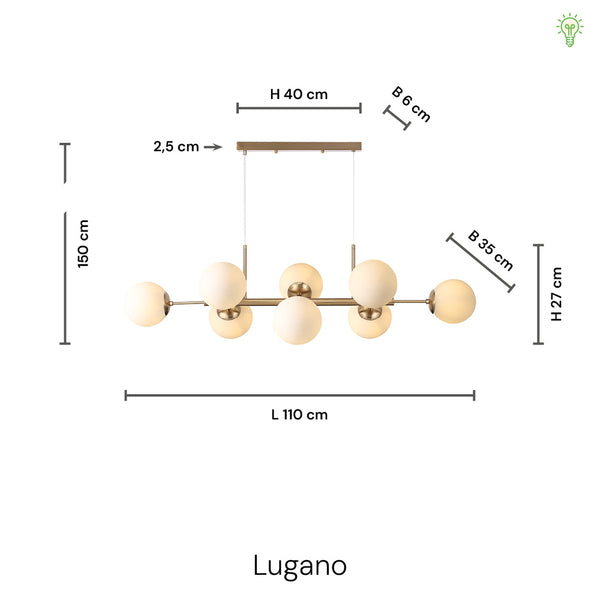 Lugano Langbordslampe Messing/Amber