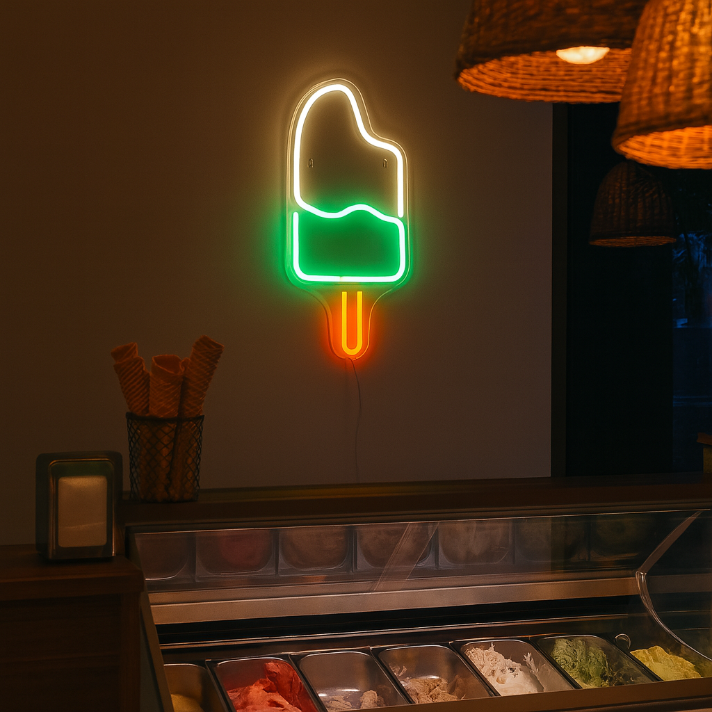 Ice Cream Neon Vegglampe Grønn/Hvit