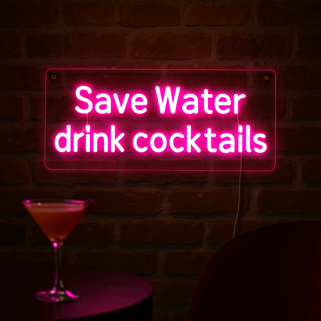 Save Water Drink Cocktails Neon Vegglampe
