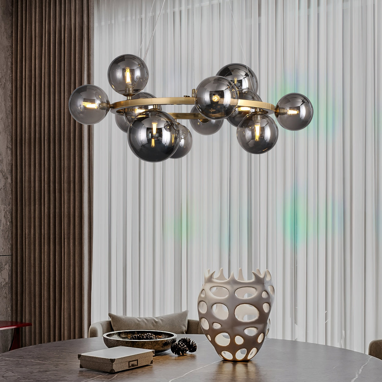 Valencia Lysekrone Messing/Smoke