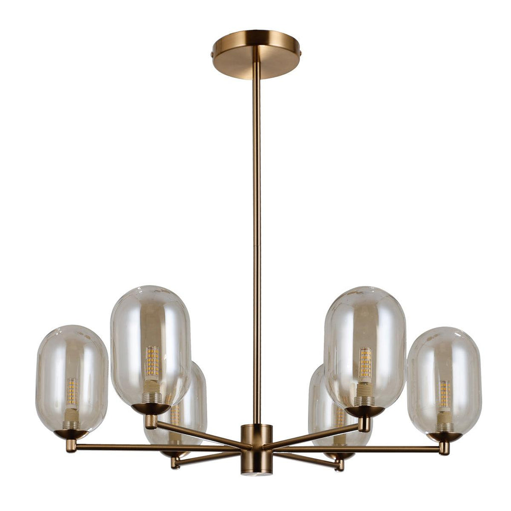 Perano Ljuskrona Borstad Mässing/Klar-Lampconcept.se