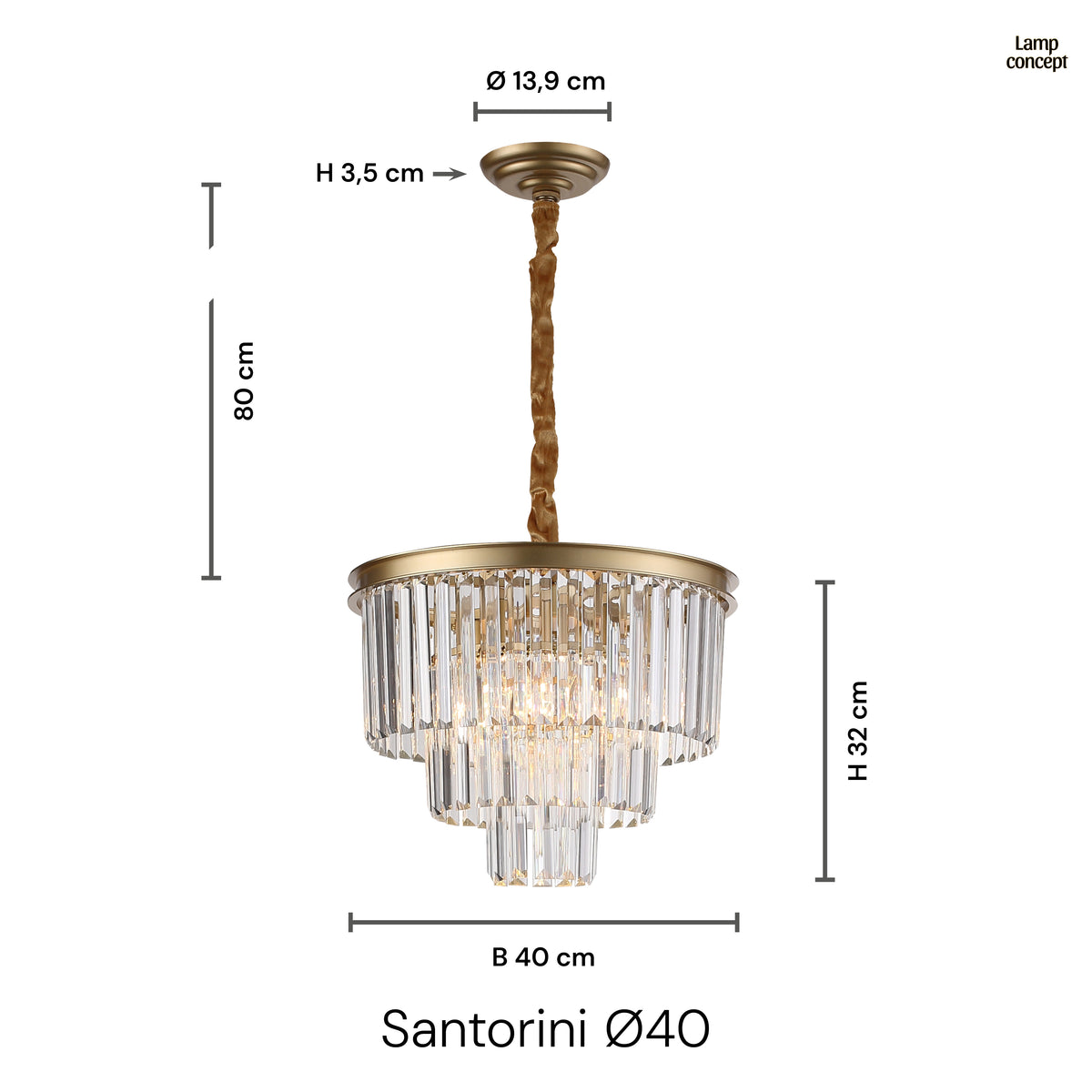 Santorini Lysekrone Ø40 Klar