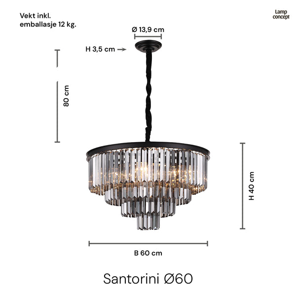 Santorini Lysekrone Ø60 Smoke