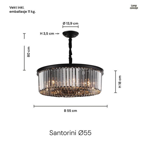 Santorini Lysekrone Ø55 Smoke