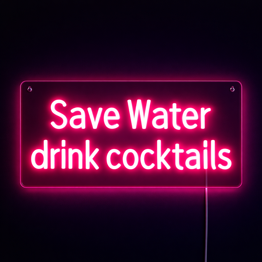 Save Water Drink Cocktails Neon Vegglampe