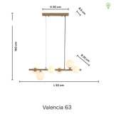 Valencia Langbordslampe 63cm Messing/Opal