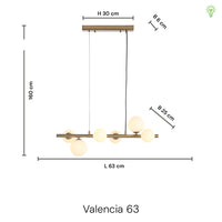 Valencia Langbordslampe 63cm Messing/Opal