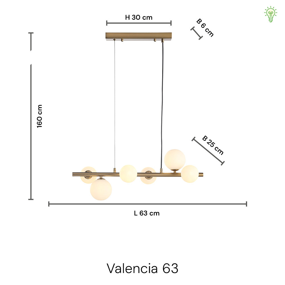 Valencia Langbordslampe 63cm Messing/Opal
