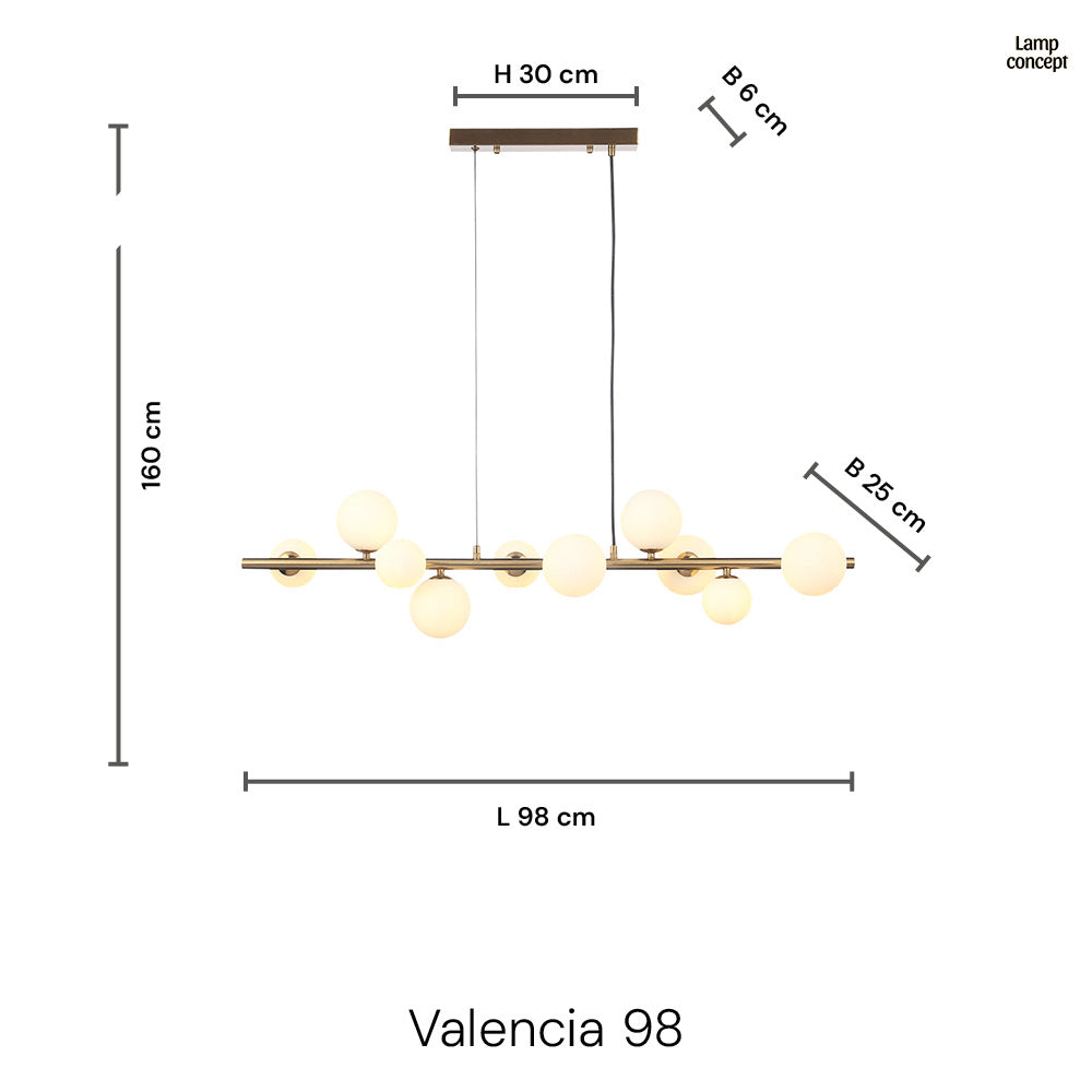 Valencia Langbordslampe Messing/Opal
