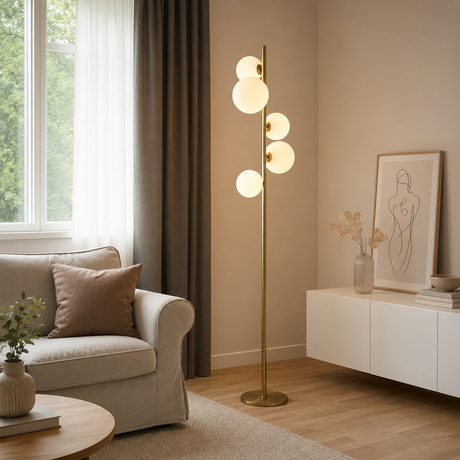 Valencia Gulvlampe Messing/Opal