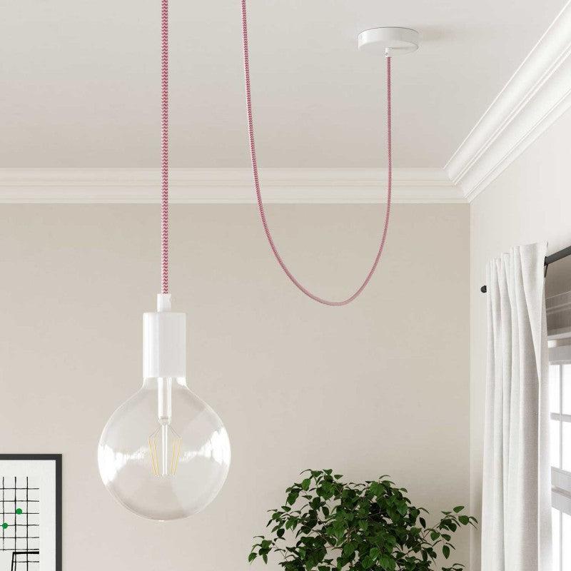 Textilkabel Fuchsia/Vit Randigt-Lampconcept.se