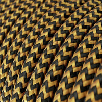 Textilkabel Svart/Guld Zig Zag-Lampconcept.se