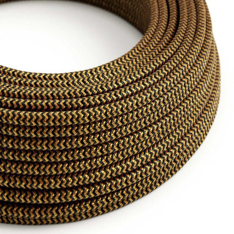 Textilkabel Svart/Guld Zig Zag-Lampconcept.se