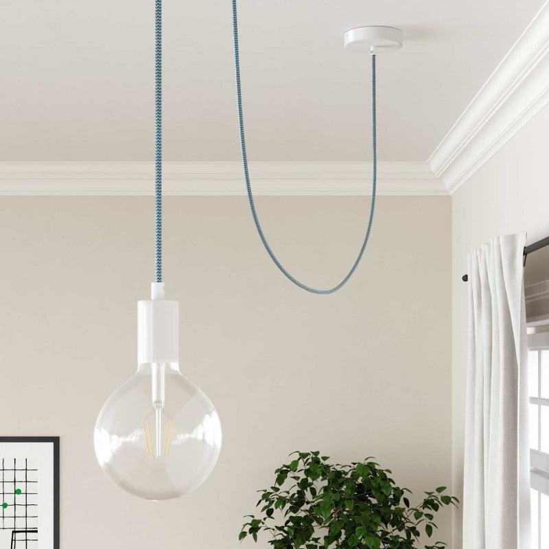 Textilkabel Turkos/Vit Randigt-Lampconcept.se